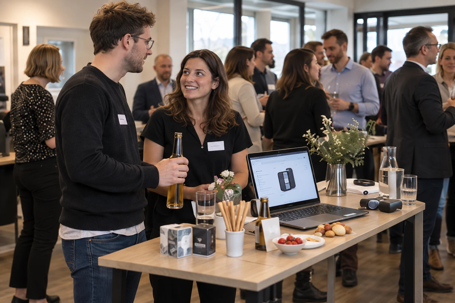 A larger group presents innovations, tries demonstrations and celebrates together.