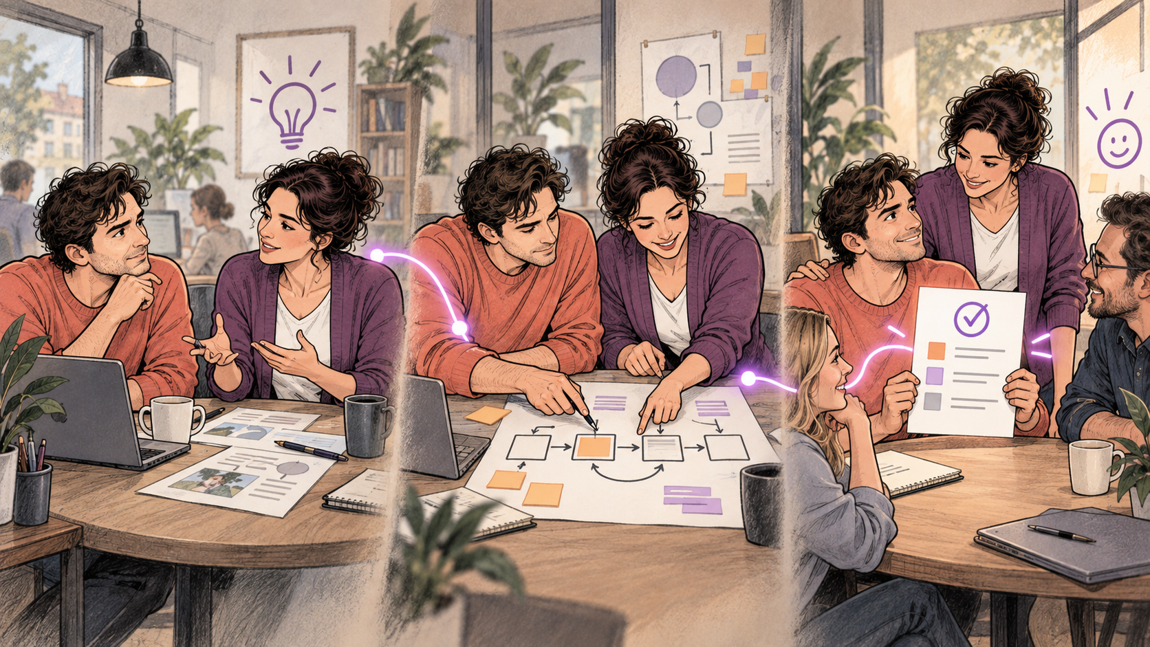 AI illustration · listen, define, agree the next step